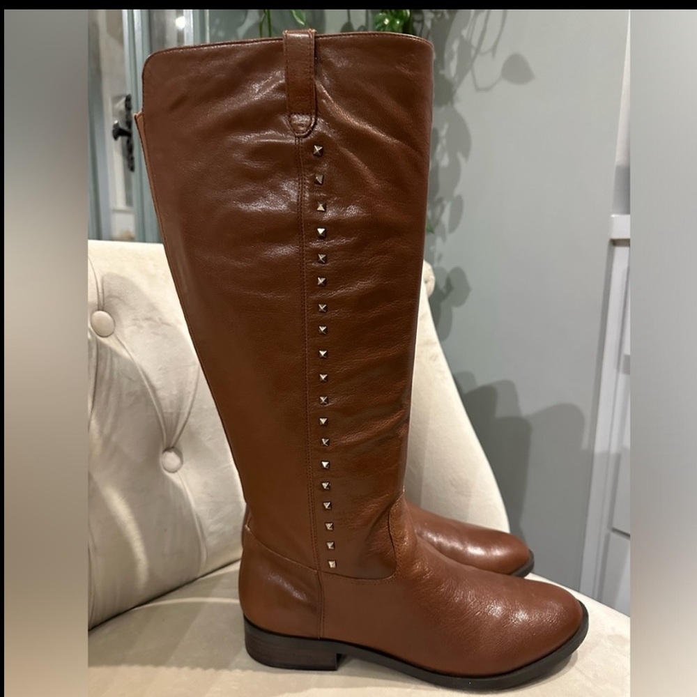 Mark Fisher Secrit studded zippered wide calf leather boots Color Cognac Size 9